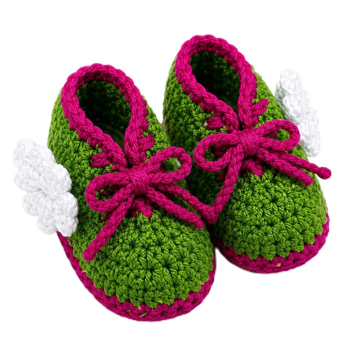 Handmade Crochet Baby Booties for Newborn Babies Comfortable Baby Footwear (Green & Pink)-image-7