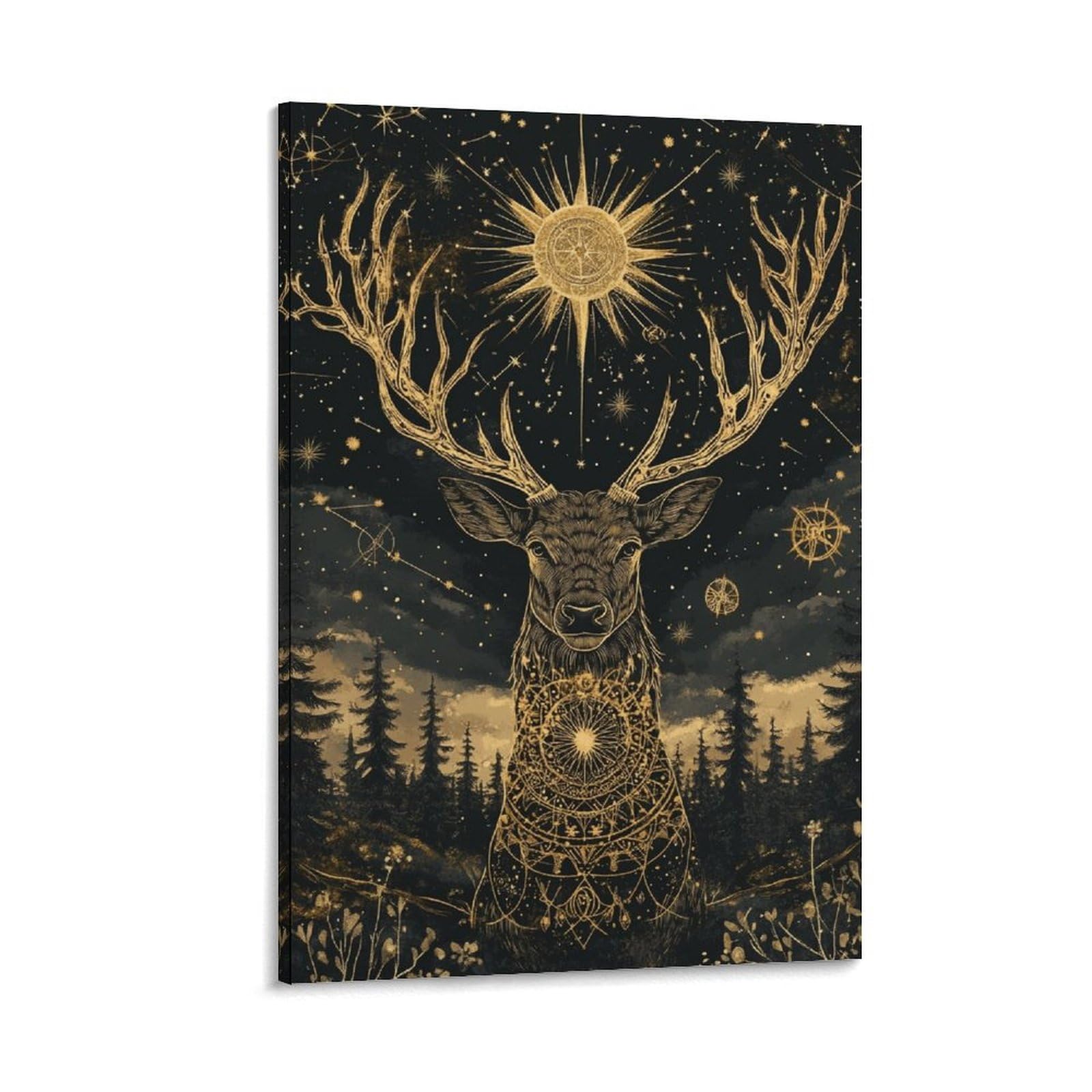 GAOYUCHUN White Stag with Antlers Canvas Painting Modern Bathroom Office Wall Decor Paintings Canvas Wall Art Ready to Hang 16x24inch(40x60cm)