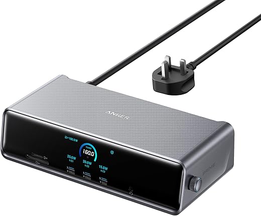 Anker Prime Docking Station (DL7400), 14-Port Triple Display with DisplayLink, 140W Max, Smart Display, Built-in Cooling Fan, Up to 8K, for macOS and Windows (Install The Latest DisplayLink Driver)
