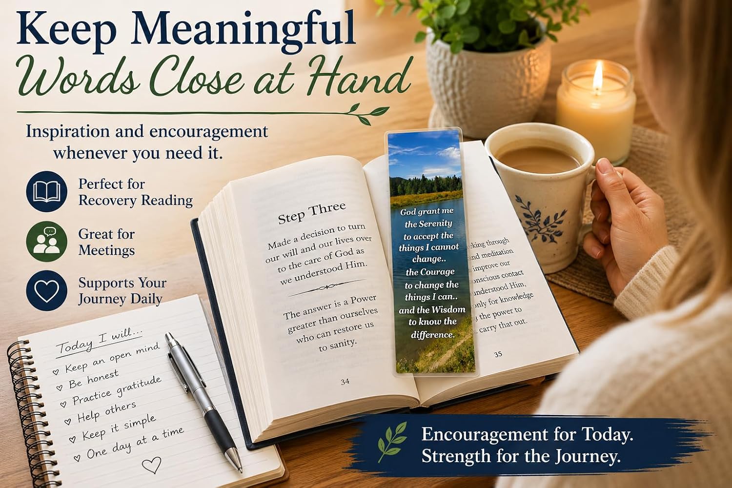 5 Pack Laminated Recovery Bookmarks - AA Serenity Prayer, 12 Steps, The Promises, 3rd & 7th Step Prayers, and Acceptance – Sobriety Gifts for AA Members, Sponsors, & Sponsees – 2x6 image 5