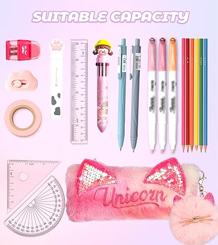 Miniatura 4 de Bonito estuche para niñas  Estuche estético para lápices de regreso a la escuela, estuche estético de felpa suave para estudiantes, suministros de