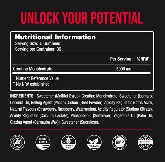 Creatine Monohydrate Gummies 5000mg | Lab Tested Sugar Free Creatine Gummies for Men & Women | Chewable Creatine Gummy Supplement for Muscle Recovery, Performance & Strength | 150 Count