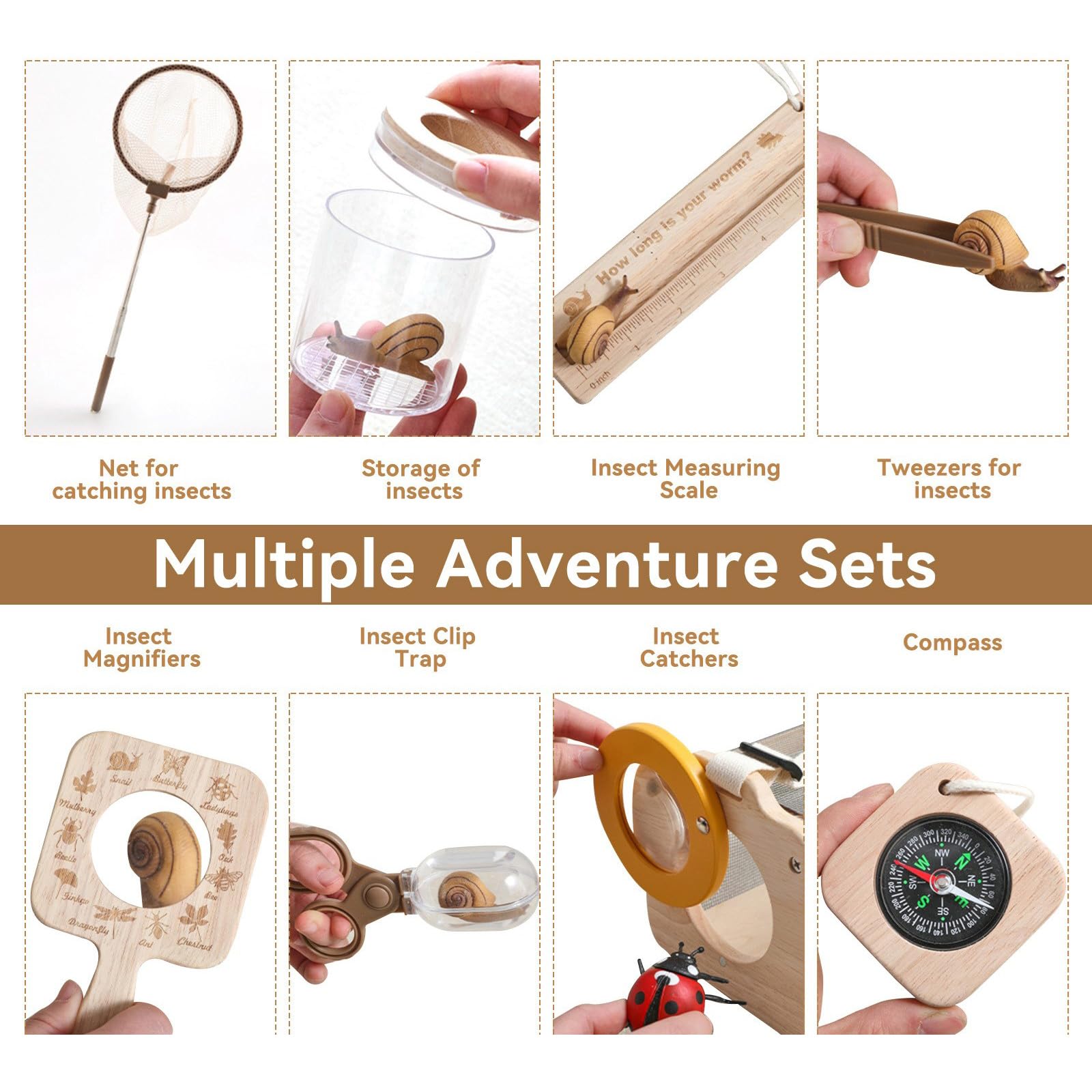 Holz Käferfänger Sets, Spielzeug Beobachtungsbox für Kleinkinder, Naturerkundung und Biologie Lernen, Bildung, Kinder Beobachtungsbox