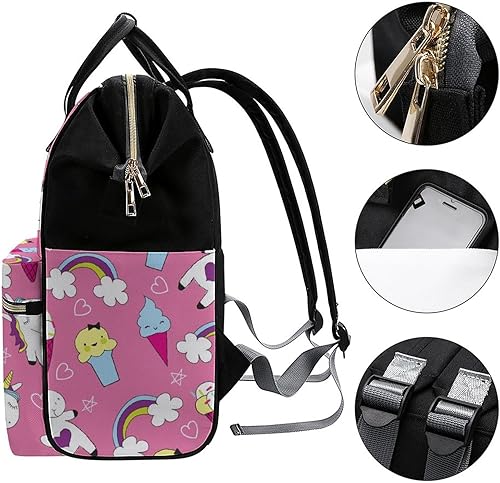 Miniatura 3 de Bolsa de pañales de unicornio con diseño de arcoíris para mujer, gran capacidad, impermeable, mochila de viaje para computadora portátil