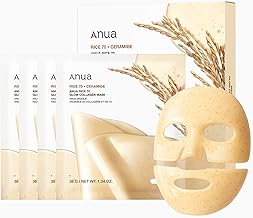 ANUA Rice 70 Glow Collagen Mask, Overnight Face Mask for Glass Skin, Ceramide, Collagen Facial Mask, Skin Moisture Barrier, Tightening Care, Natural Color, Korean Skin Care (38g, 4ea)