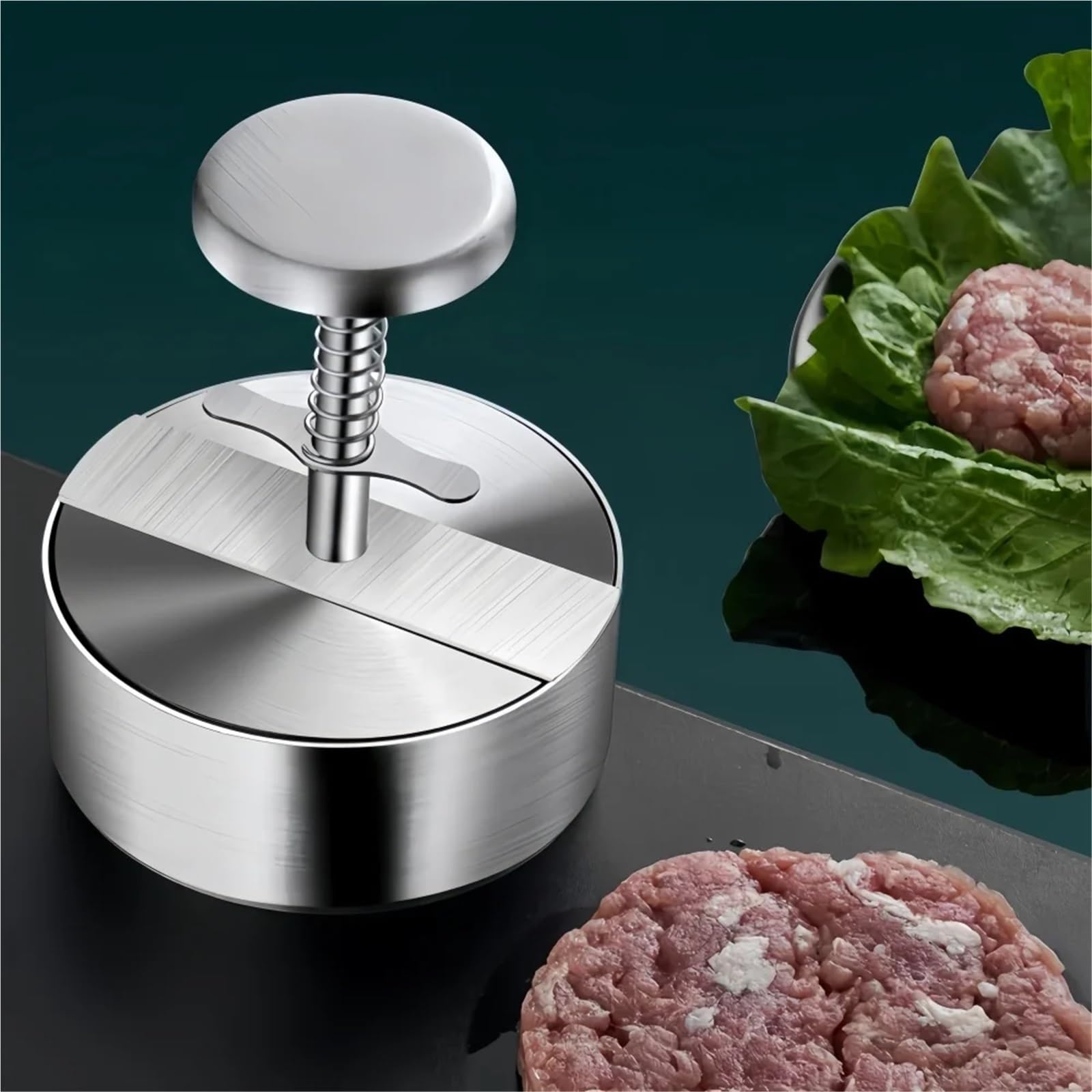 Antihaft-Hamburger-Form, Runde Antihaft-BBQ-Burgerpresse aus 304 Edelstahl, manuelle Dicke, verstellbar von 8–14 cm(Diameter 14 cm)