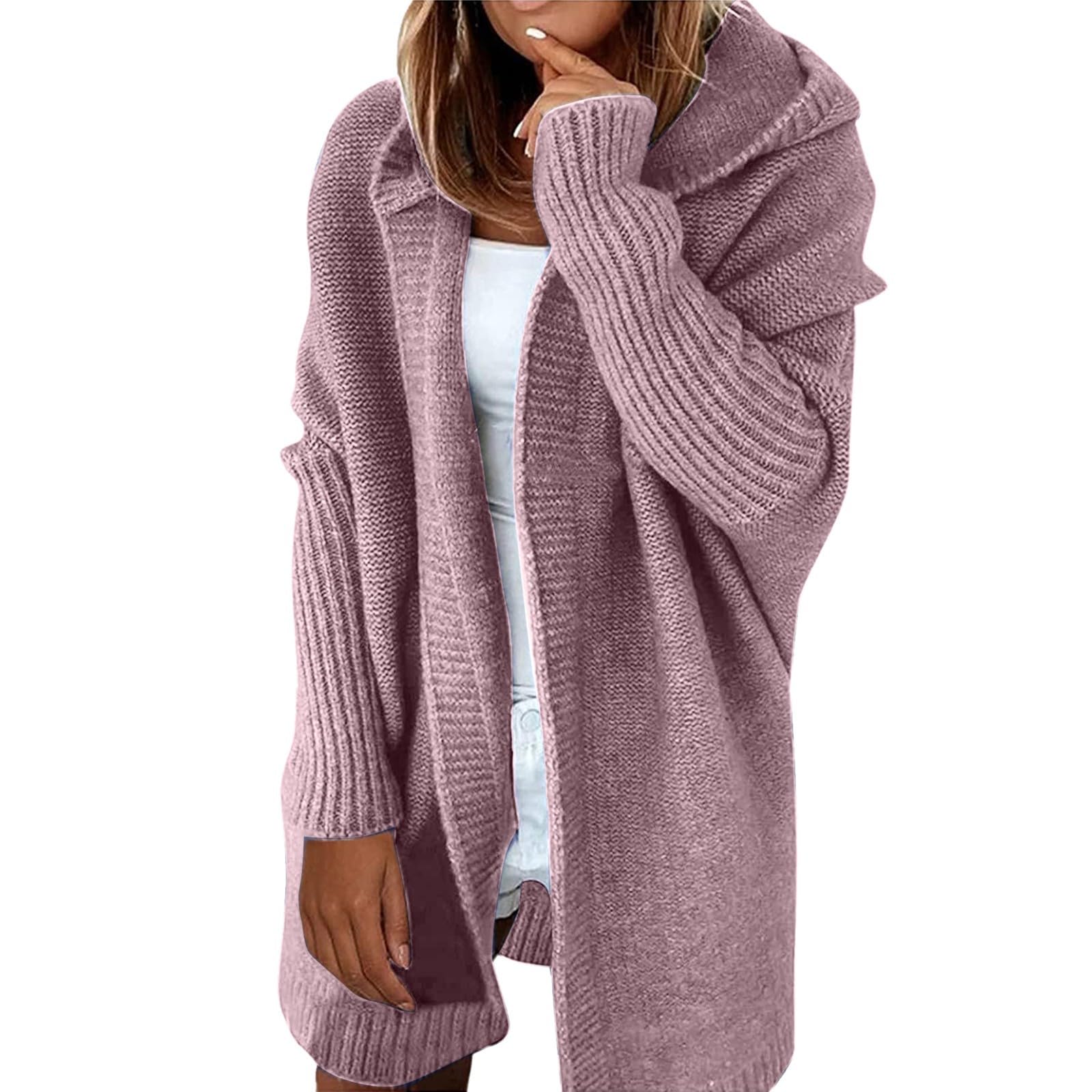 Strickjacke Damen Elegant Grobstrickjacke Langarm Mantel Mittellang