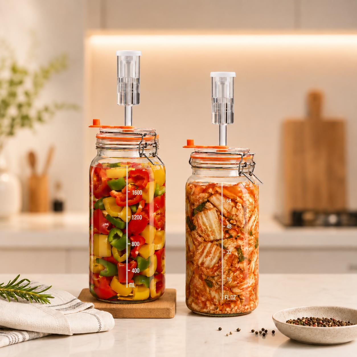 Fermentierglas 2 L Quadratisches Fermentierset mit Gewicht 2er-Pack