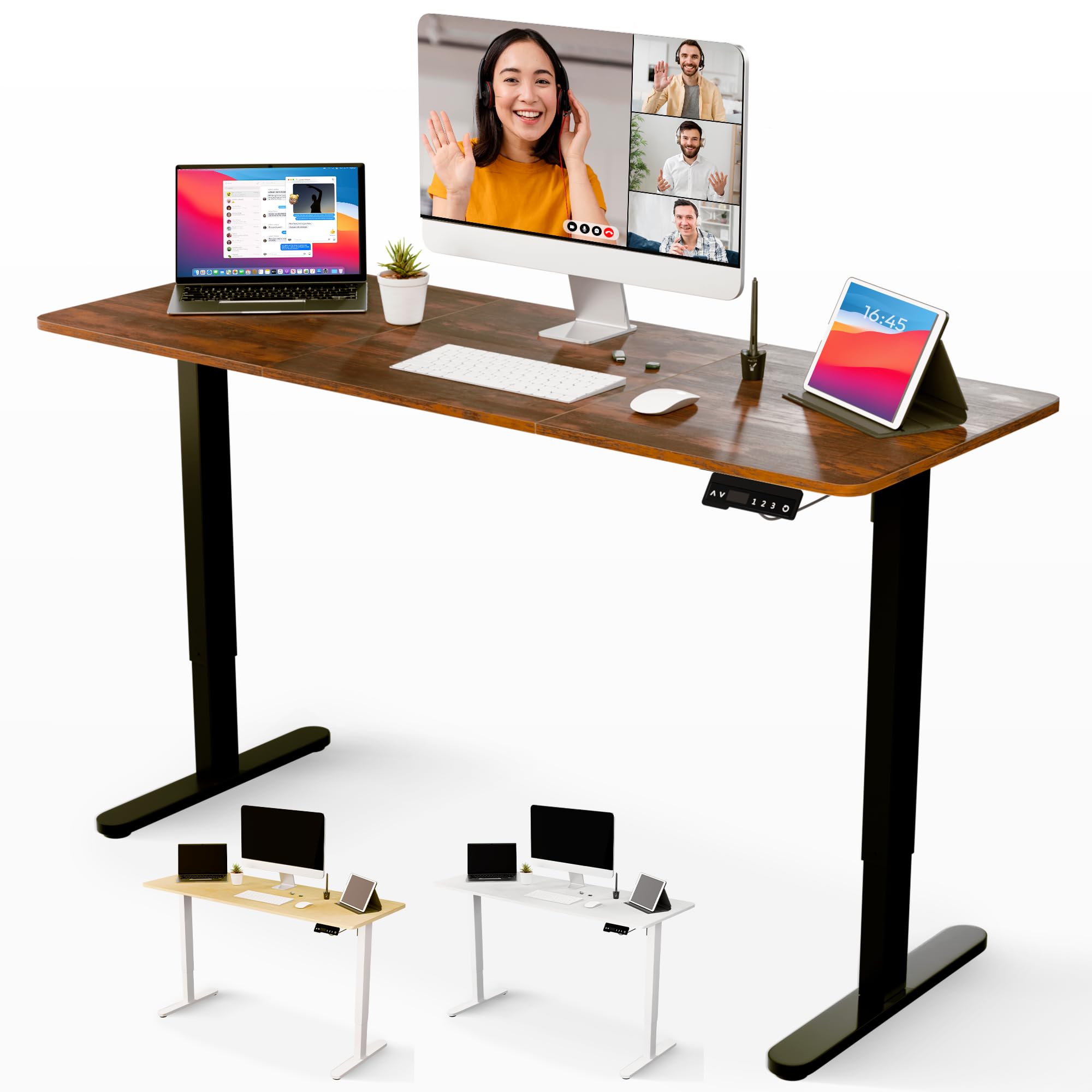 JUPPLIES Escritorio Elevable Electrico 160 x 60 cm - Mesa Elevable Escritorio Ajustable en Altura con Panel Inteligente de 3 Memorias - Standing Desk Oficina en Casa - Negro y Marrón Rústico