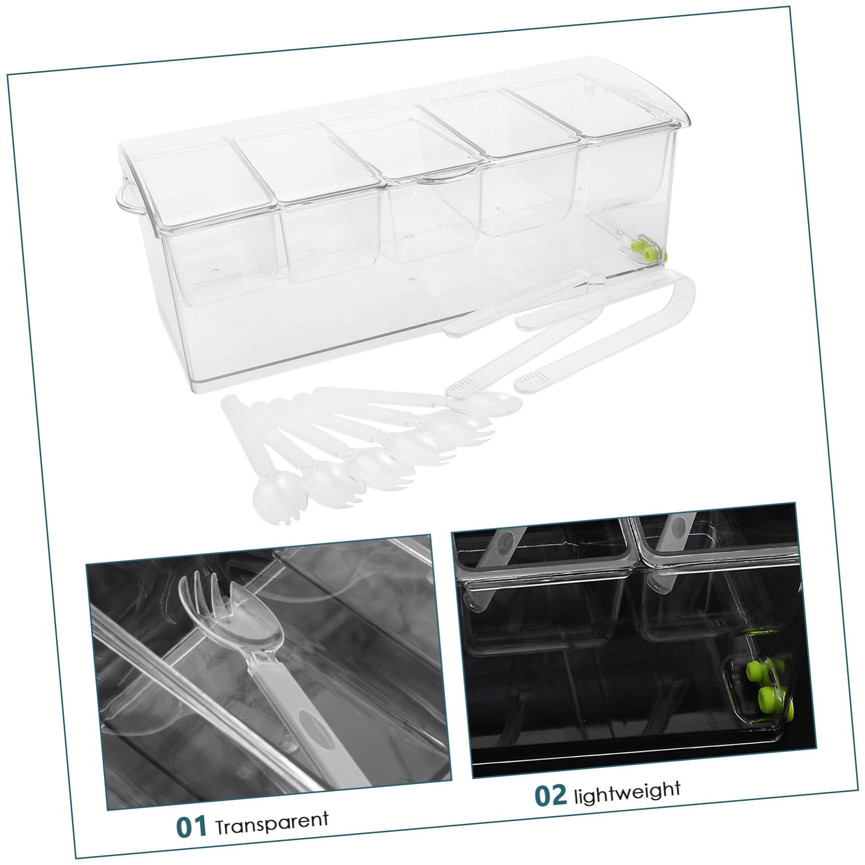 OUNONA Plateau à Condiments Réfrigéré avec Couvercle Plateau Plastique Compartiments Distributeur Froid pour Bar à Garnitures Fruits et Légumes Buffet Froid Service Traiteur