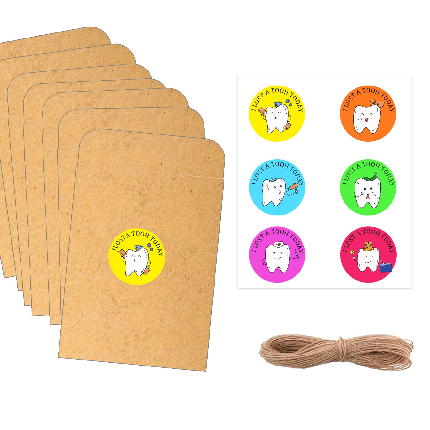 60 Pcs Lost Tooth Receipt Envelopes Tooth Fairy Envelopes with 60 Pcs I Lost Tooth Stickers and a Rope for Toddler First Teeth Loss Celebration Fairy Bag Classroom Party Supply (3.15x4.7 Inch)
