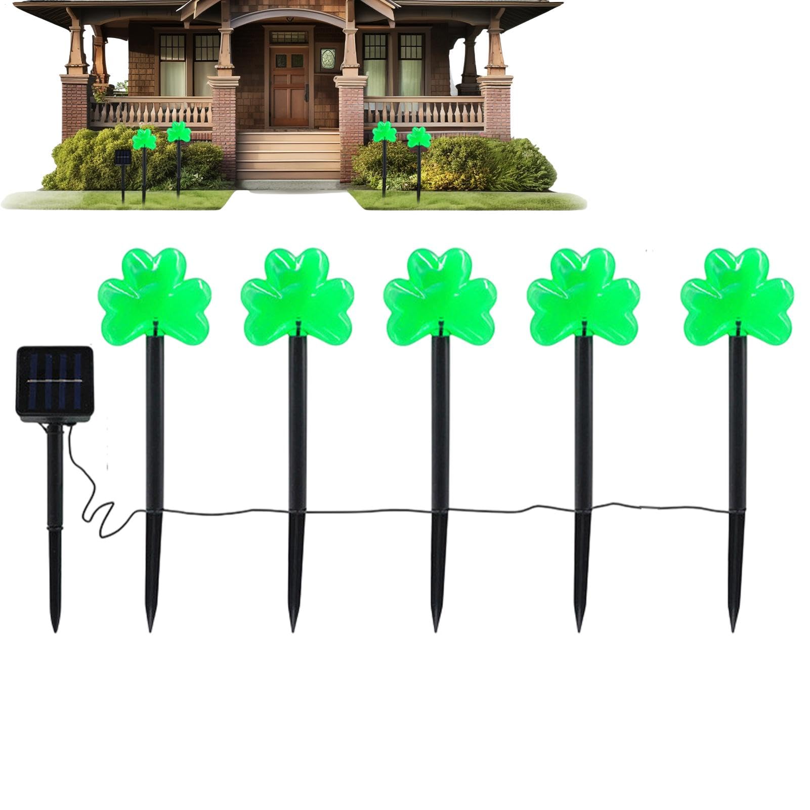 Luces al aire libre del Día de San Patricio para decorar terrazas y caminos con tréboles solares 8