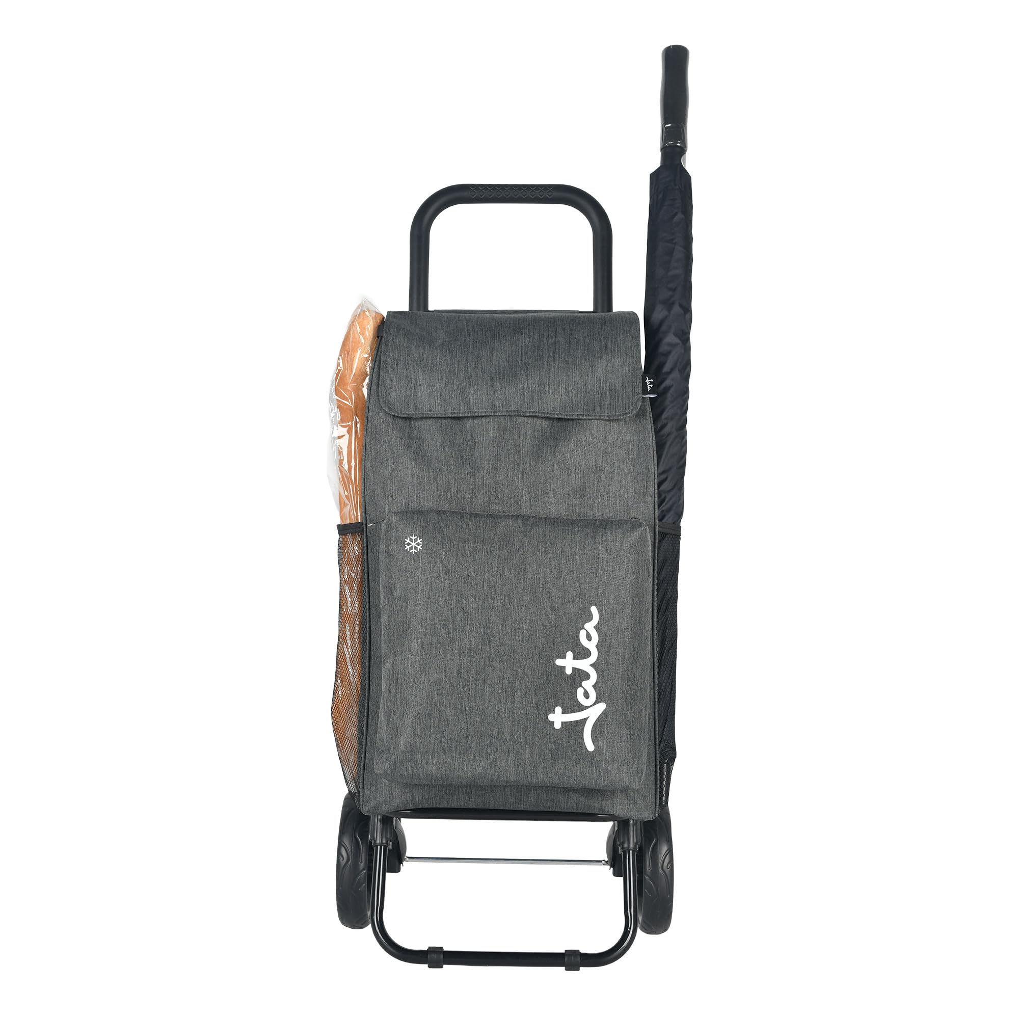 JATA HCAR2504 - Carrello della spesa 2 ruote. 40 litri con sacchetto refrigerante per congelati. Portata fino a 30 kg. Tasche laterali e posteriori. Telaio in acciaio. Leggero