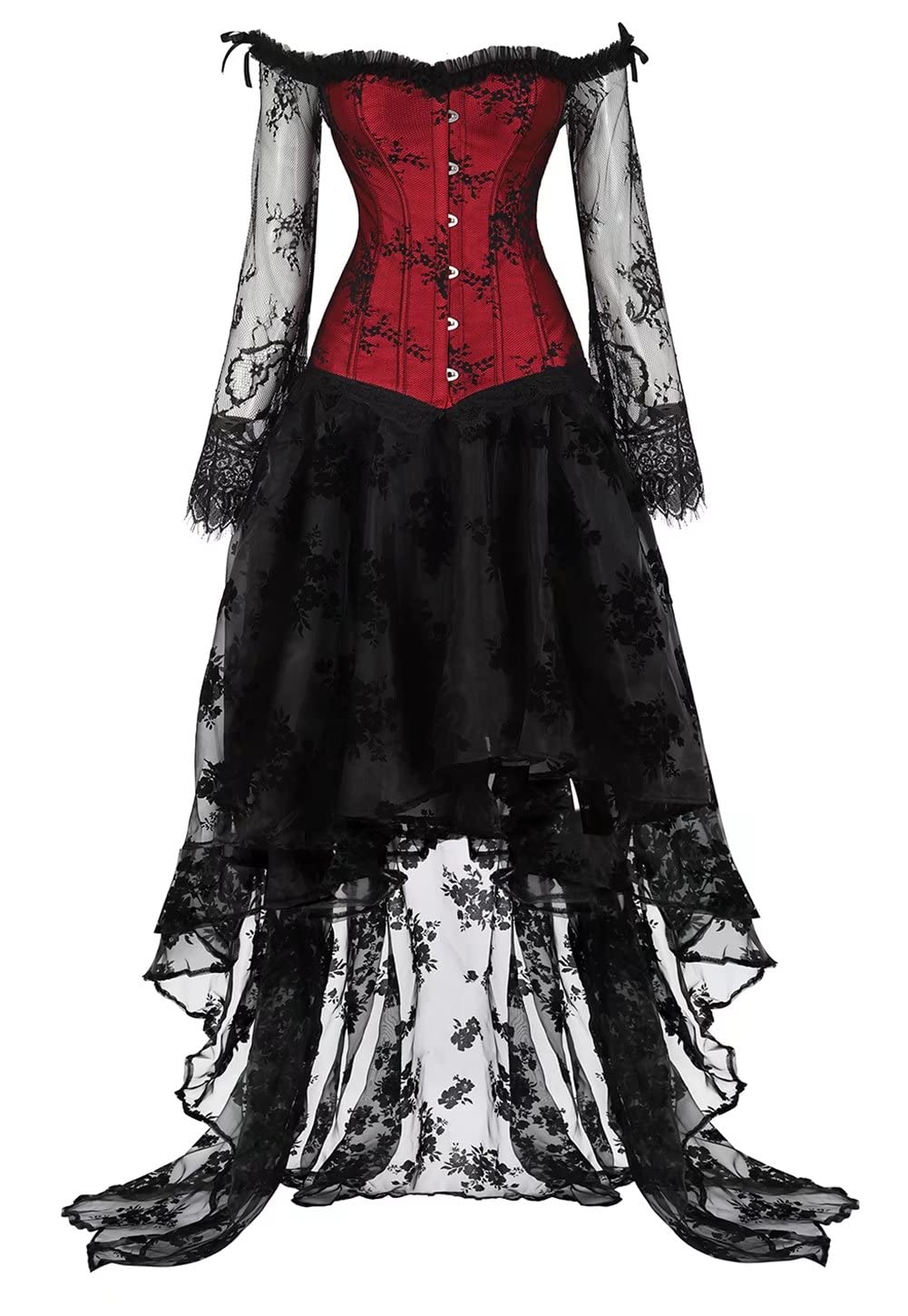 Korsett Kleid Corsage Gothic Bluse Trachten Shirt mit Lang Tüllrock