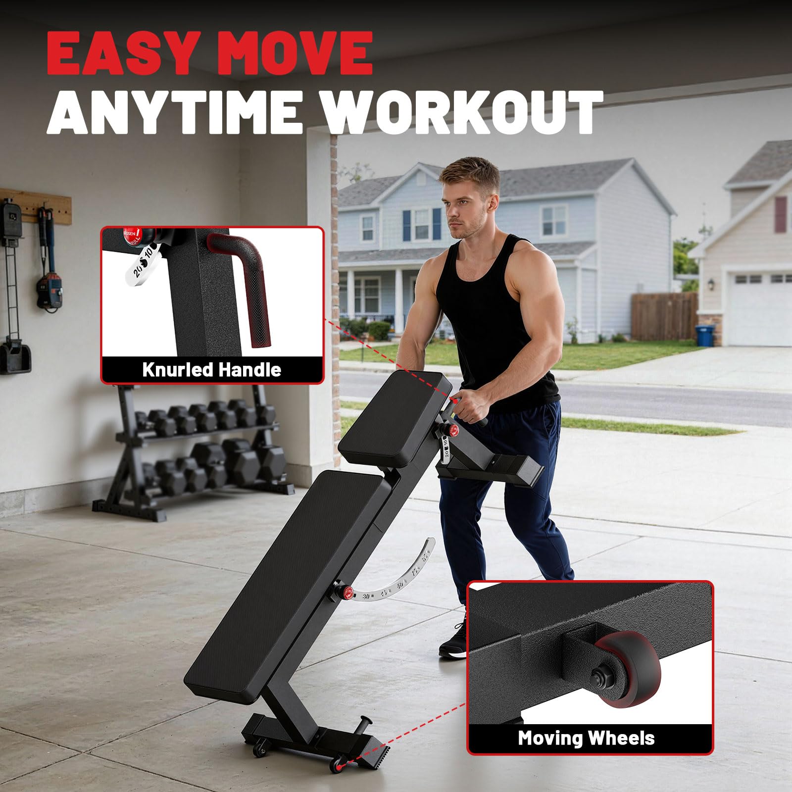 1300lb Capacity Adjustable Weight Bench, Heavy-Duty Workout Bench Home Gym | Adjustable Weight Bench, Comfortable Extended & Easy-to-Clean Backrest, Transport Wheels & Easy Mobility for Home Gym
