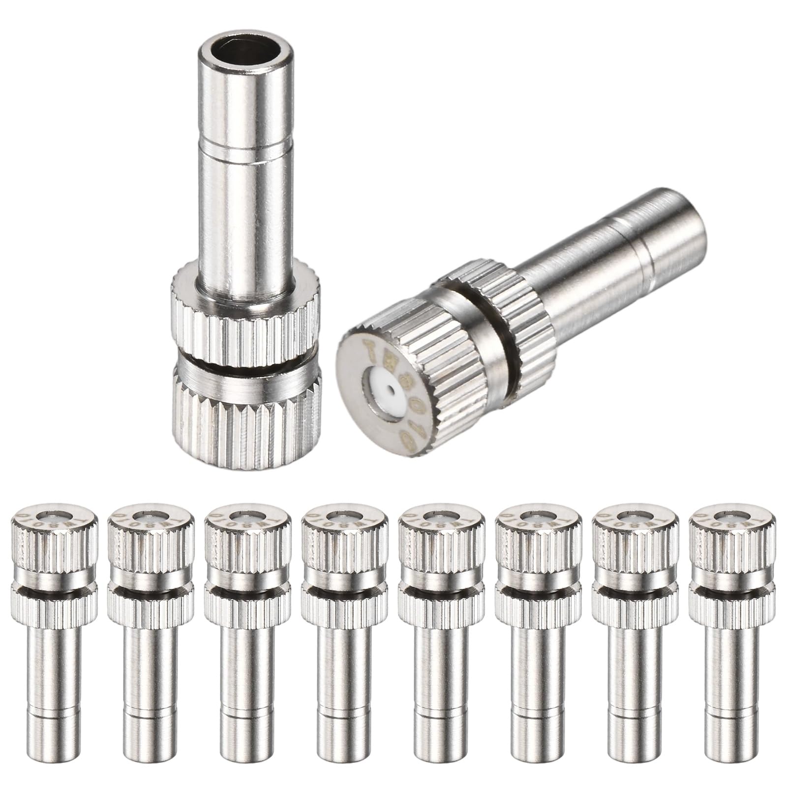 M METERXITY 10-Pack Brass Misting Nozzles, 0.031"/0.8mm Orifice Mister Replacement Heads for Outdoor Cooling System/Landscaping/Humidification/Greenhouse, 6mm Low-Pressure Fog Sprayer Nozzle