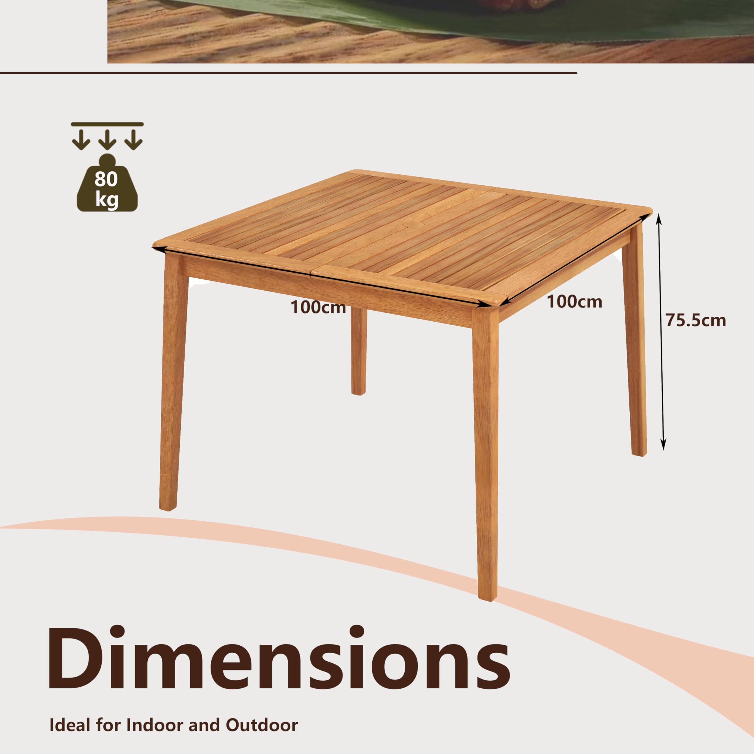 Table D'Appoint Carrée Avec Trou Parasol KOMFOTTEU 89x89 Cm - Plateau Verre Métal Jardin Terrasse