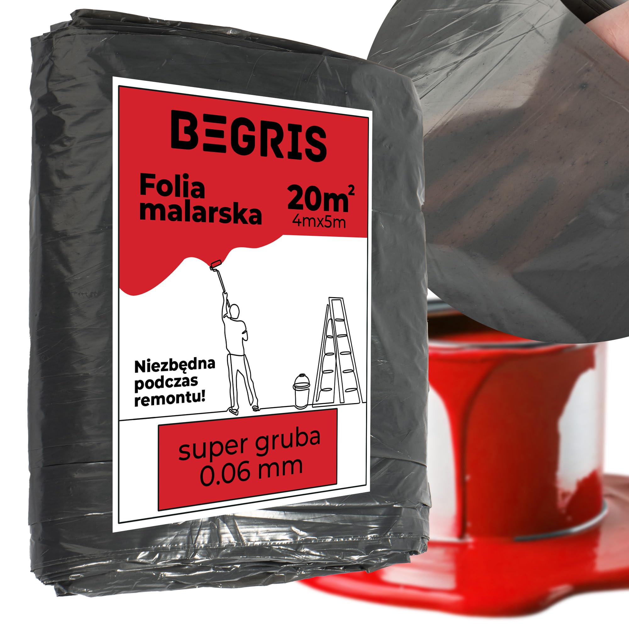 Malerfolie SUPER Stark 0.06mm Abdeckfolie Möbel, Böden, Fenster Malerplane 4x5m Langlebige Oberflächenschutzfolie für Maler- und Renovierungsarbeiten Abdeckplane maler Schwarz (10)