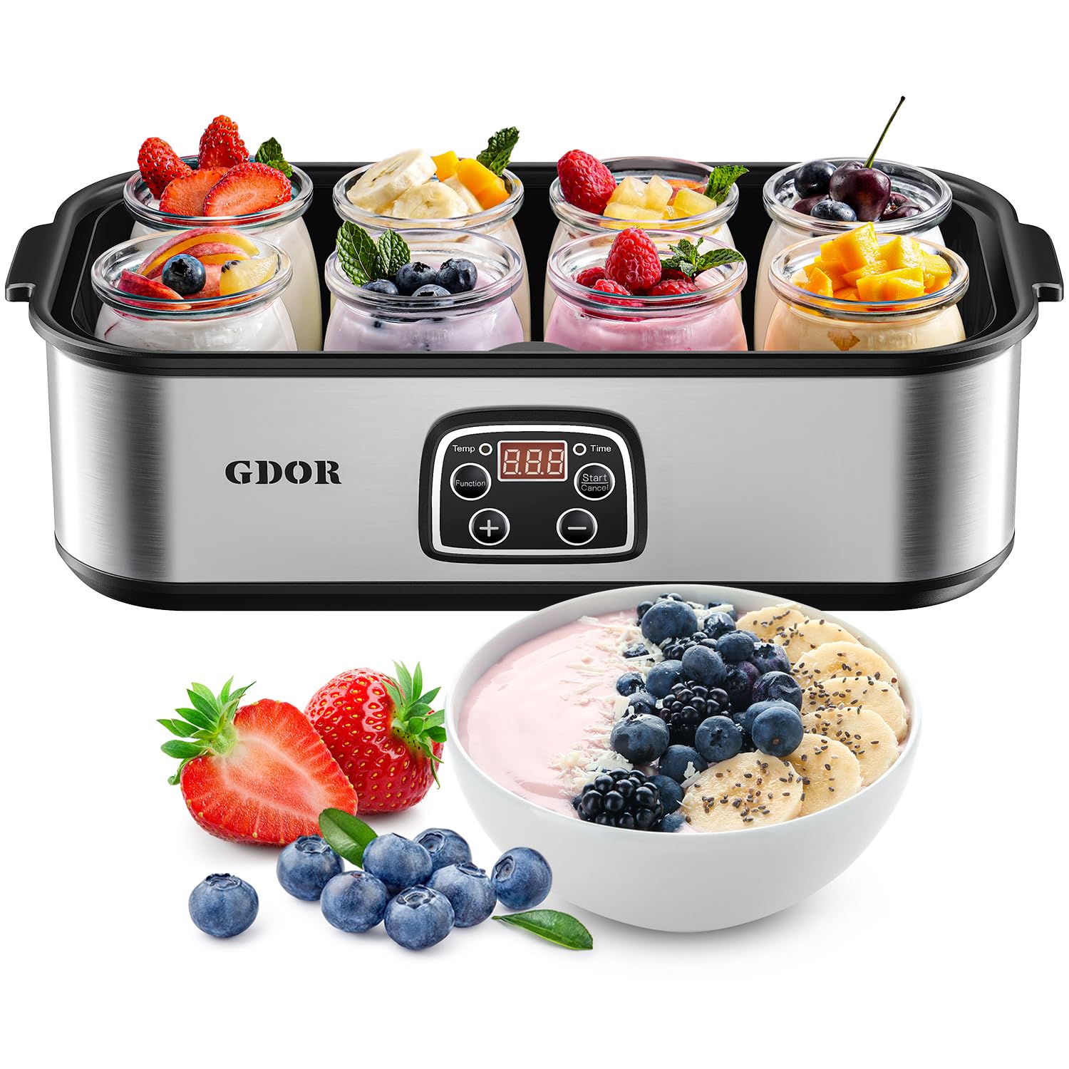 GDOR Yogurt Maker with Adjustable Temp & Timer– Probiotic-Rich – Digital Greek Yogurt Machine with 8×6oz BPA-Free Glass Jars, Easy to Use for Home, Stainless Steel-image-13