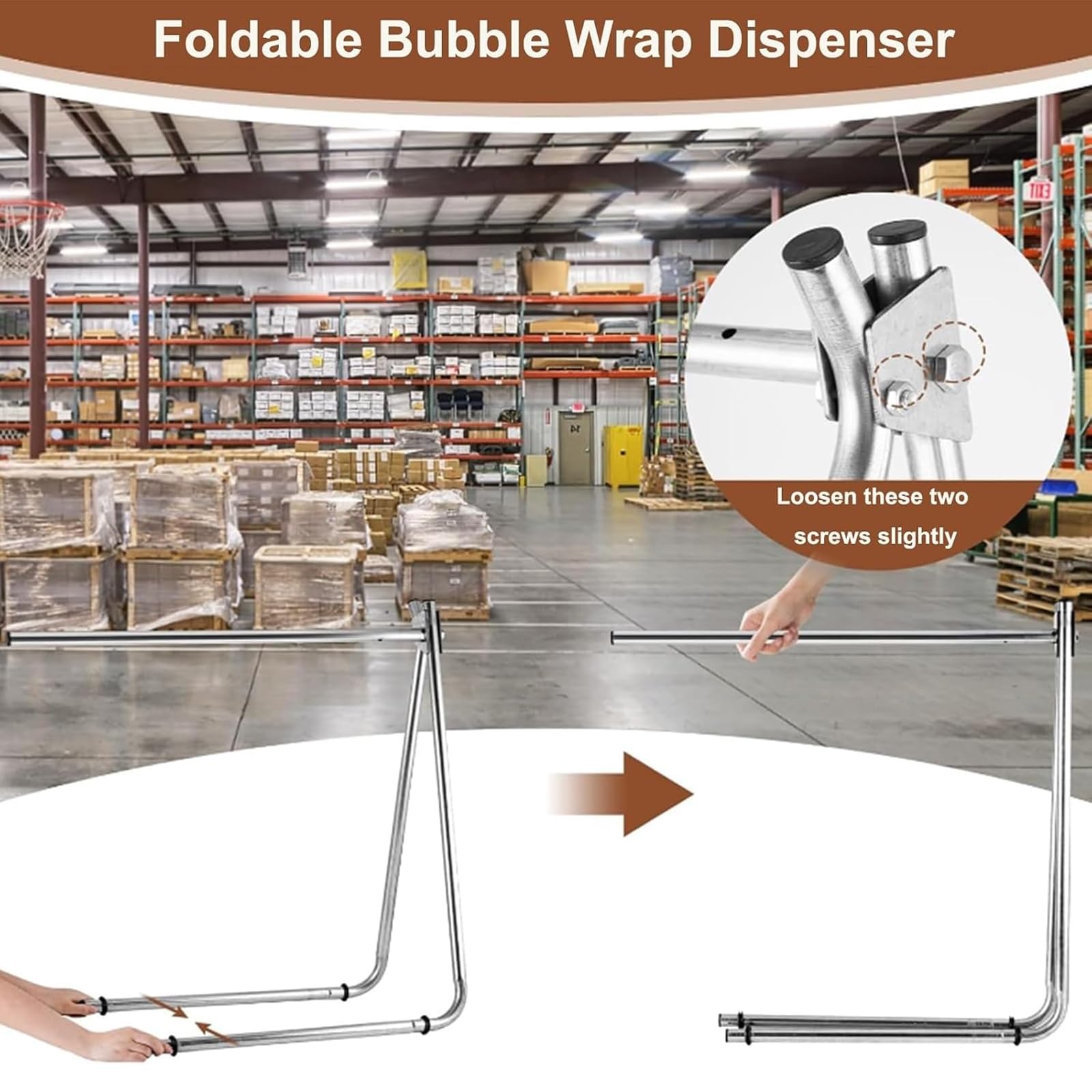 NGARY Stazione di Imballaggio Industriale con Film, Supporto Pieghevole per Pluriball con Regolazione della Tensione, Stabile E Resistente alla Ruggine, Adatto per Imballaggio, 45CM