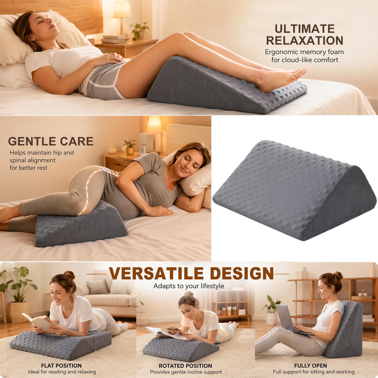 Almohada venosa de espuma viscoelástica, almohada para piernas y rodillas para elevar las piernas, almohada para rodillas para dormir de espalda, alivia las piernas y promueve el bienestar
