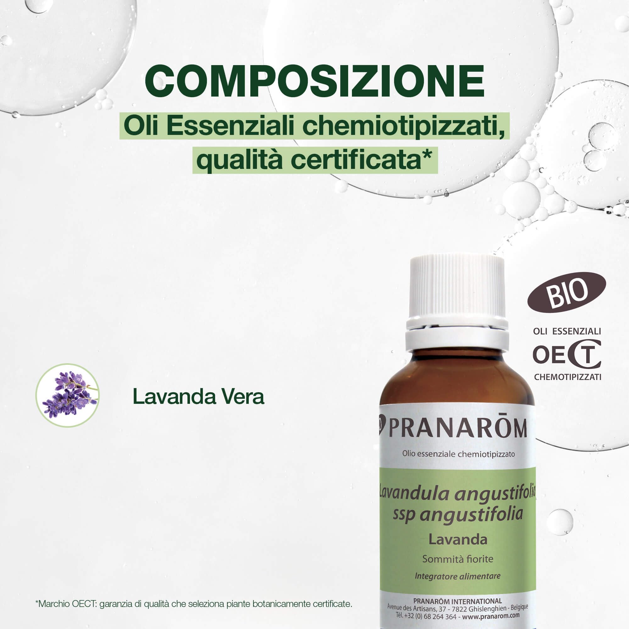 PRANARÔM - Olio Essenziale di Lavanda Vera BIO - 100% Puro e Naturale - HECT Chemotipato - Favorisce Sonno Ristoratore e Riduce Stress - Aromaterapia - 30 ml | Huiles Essentielles