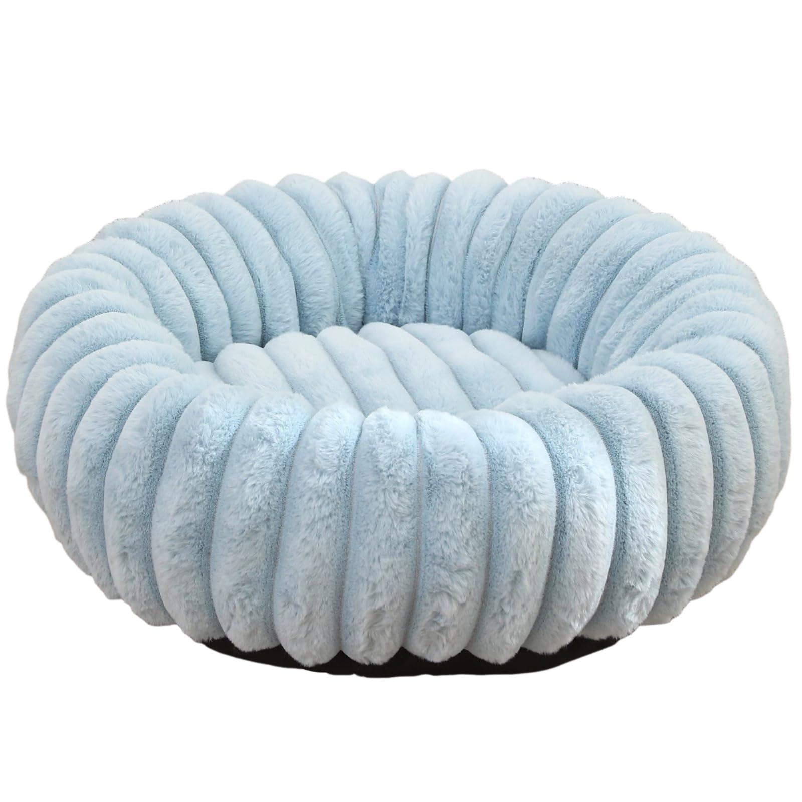 Mateju Plush Donut Pet Bed, Fluffy Pet Cushion Thick Warm Soft Plush Dog Cat Bed for Indoor Stripe Style Calming Puppy Kitten Petbed with Non Slip Bottom, for Small Medium (Light Blue,70cm)