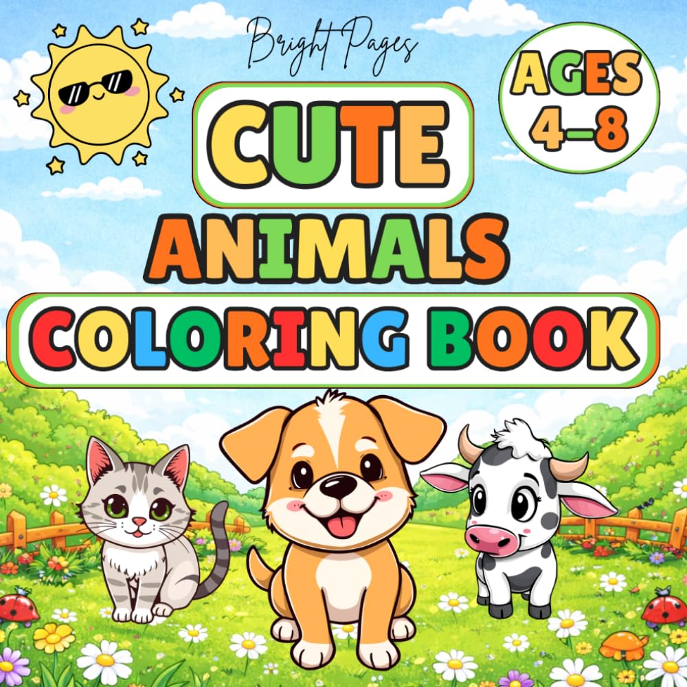 Cute Animals Coloring Book Ages 4-8: 64 Adorable Animal Illustrations on Single-Sided Sheets to Prevent Bleed-Through