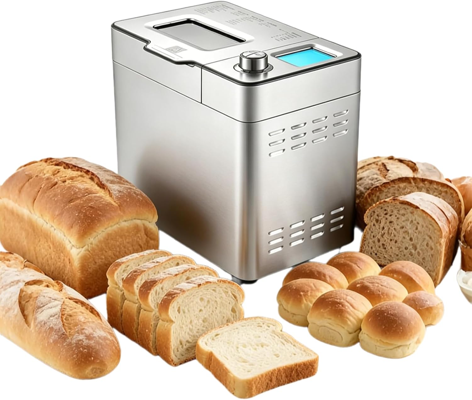 2lb Automatic Bread Maker, Programmable Bread Machine, Stainless Steel Breadmaker, 25 Smart Programs, Custom Settings, for Gluten-Free, Sourdough, Pizza Dough