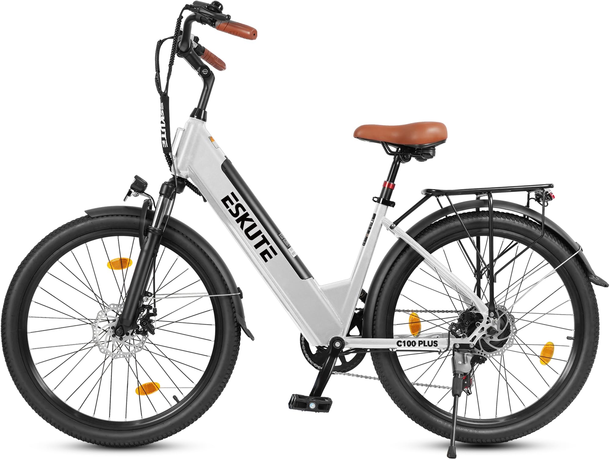 ESKUTE C100 Plus - Bicicleta eléctrica de 26 pulgadas, motor eléctrico de ciudad de 250 W, batería de repuesto de 36 V y 13 Ah, pantalla LCD, para hombre y mujer
