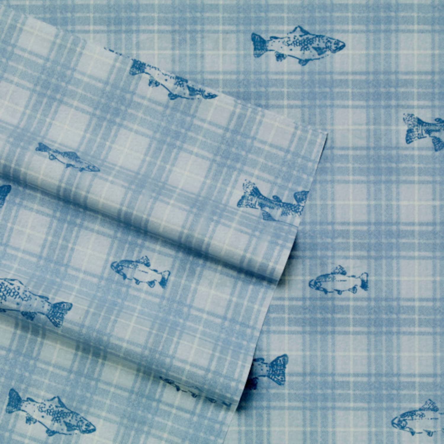 Eddie Bauer - Sábanas Queen, Juego de Ropa de Cama de percal de algodón, decoración del hogar nítida y Fresca (Methow Plaid Blue, Queen)