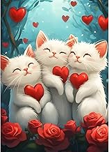 QINRUBB DIY 5D Chat Mignon Diamond Art Kits Point de Croix Painting pour Adultes Débutants, 5D Cœur D'amour Art du Diamant Complet Kit, Peinture Rosesfleurs Diamant Painting Kits Maison Décor 30x40 cm