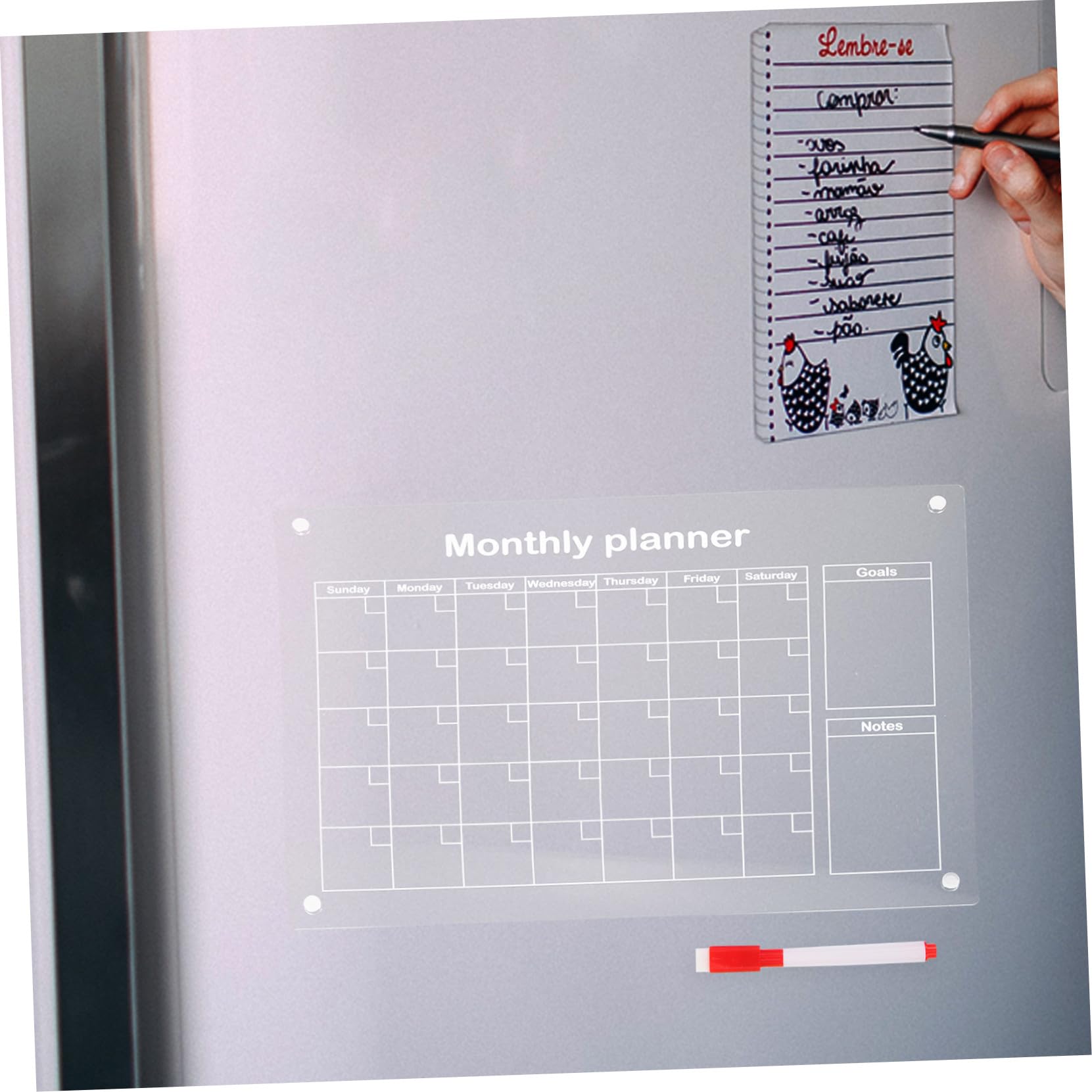 Magnetischer Acryl Kalender Kühlschrank Planer Wiederverwendbares Dry Erase Whiteboard mit Whiteboard-stiften Wochenplaner Haushaltsplaner Notizenboard