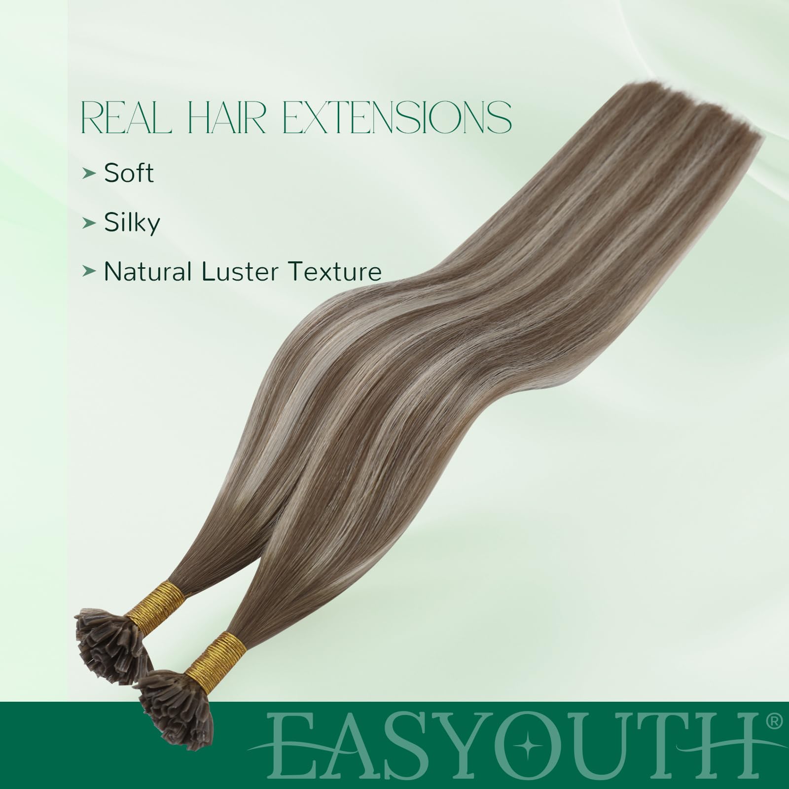 Easyouth U Tip Hair Extensions Human Hair Brown Balayage 16Inch Utip Hair Extension Chestnut Brown Ombre Platinum Blonde Keratin Tip Hair Extension K Tips Extension Heat-Styling Capability 1G/S 50G - Image 4