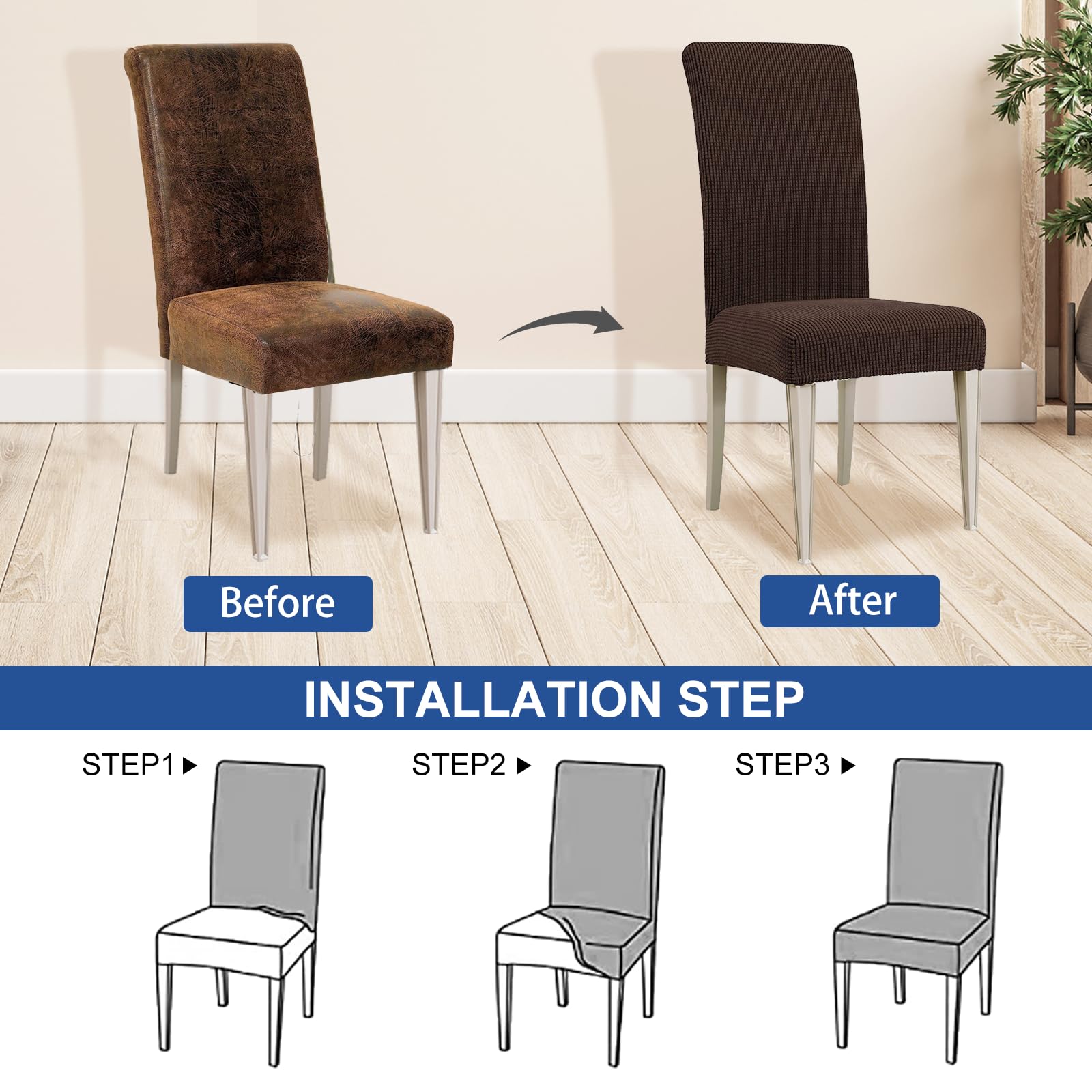 Ystyle Coprisedie con Schienale 6 Pezzi, Elasticizzato Copri Sedie Soggiorno Cucina, Universali Coprisedia Elasticizzati, Moderno Fodere per Sedie Antigraffio Gatto, Coffee