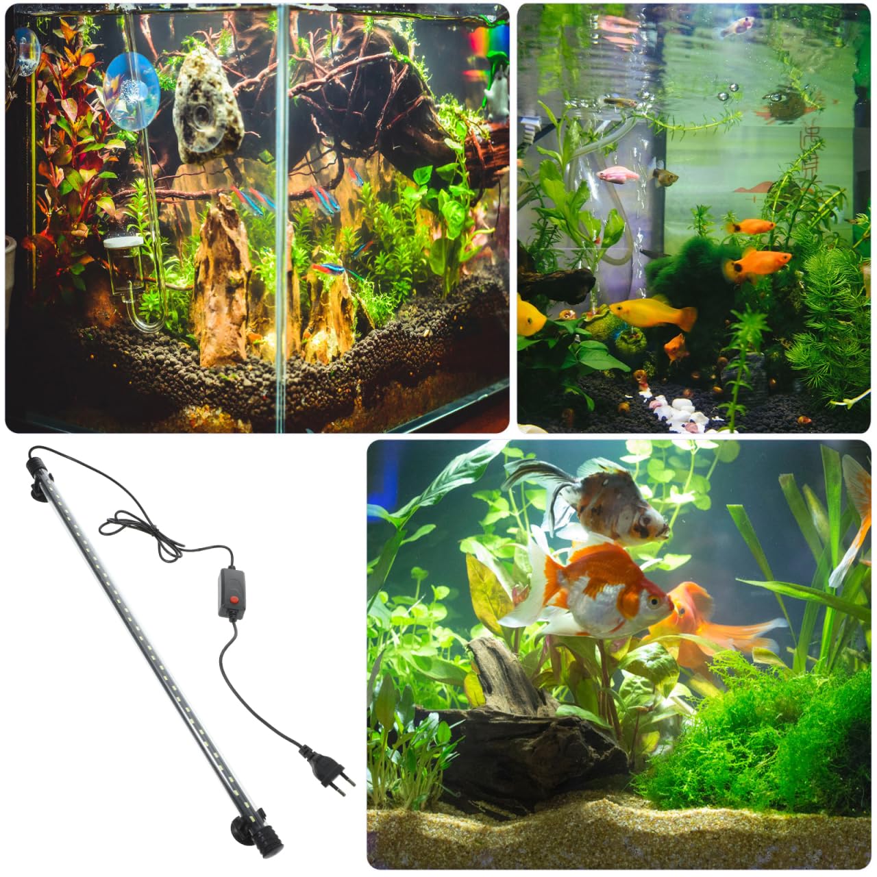 Housoutil Lumière Led Aquarium 58Cm Éclairage Blanc Pur Haute Luminosité Ventouses Lampe Décorative Aménagement Paysager Aquatique Prise Ue
