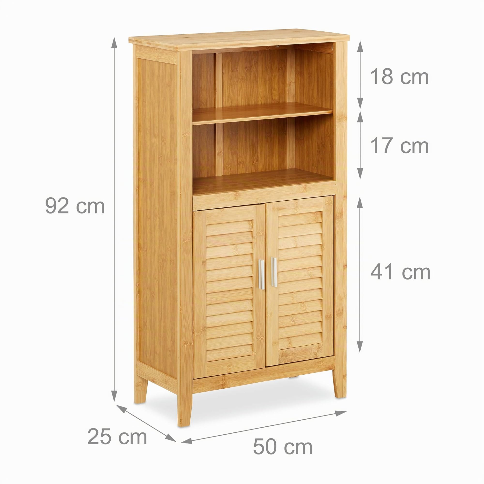 Relaxdays Armario Baño Bambú, aprox. 92x50x25cm, Mueble Auxiliar Baño con Puertas, 2 Estantes Extraíbles, Marrón Natural