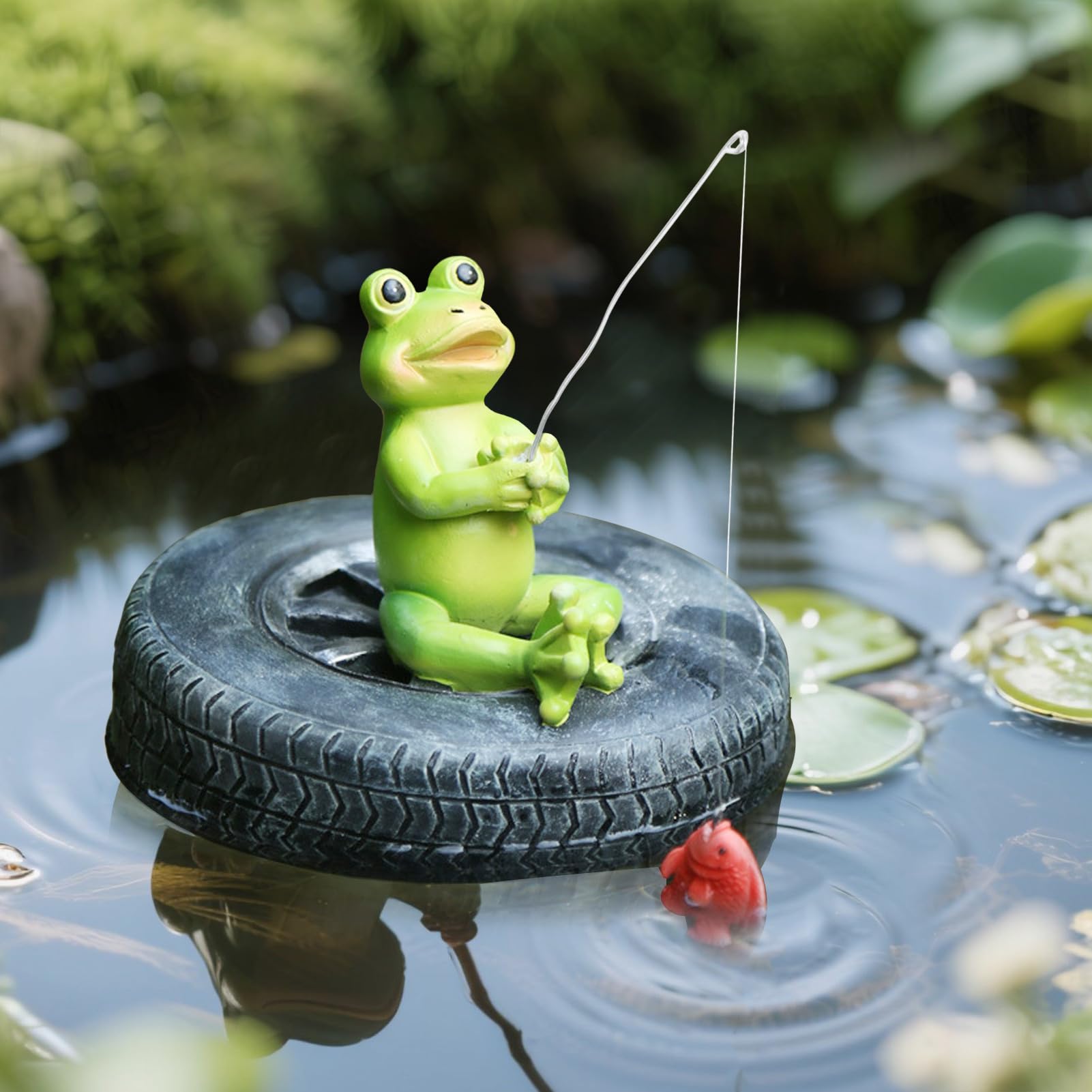 Gartenteich Deko Angeln Figur - Harz Frosch Angler 12cm Gartenfigur