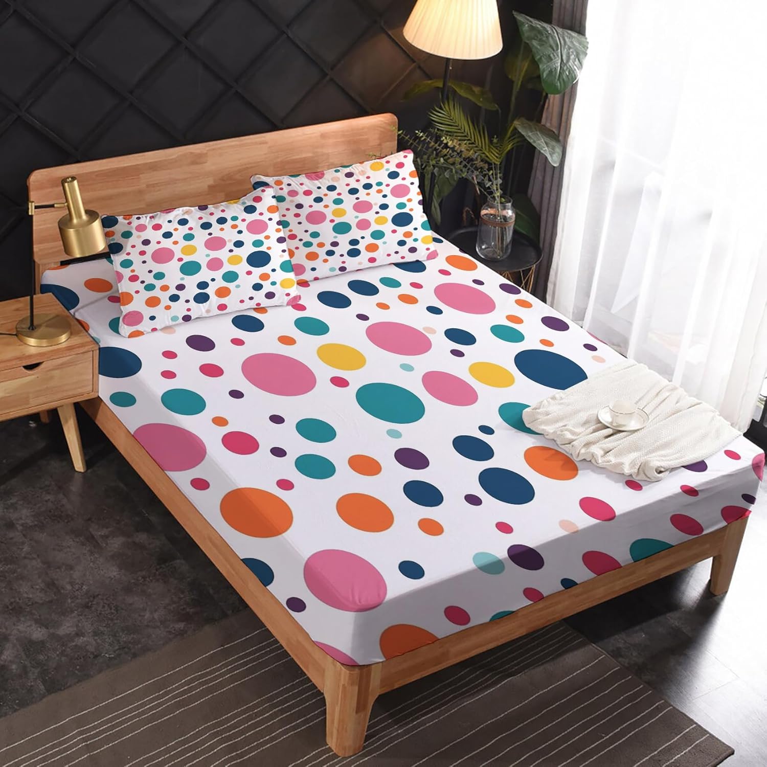 Polka Dot Sheets Twin XL Size - Colorful Bed Sheets, Soft Microfiber & Deep Pocket & Wrinkle Free Patterned Bedding Sheets & Pillowcases, 3 Piece (1 Fitted Sheet, 1 Flat Sheet, 1 Pillow Case)