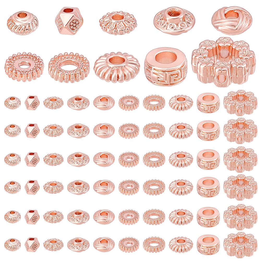 Perles cubiques et intercalaires rondes plates or rose pour kit fabrication bijoux