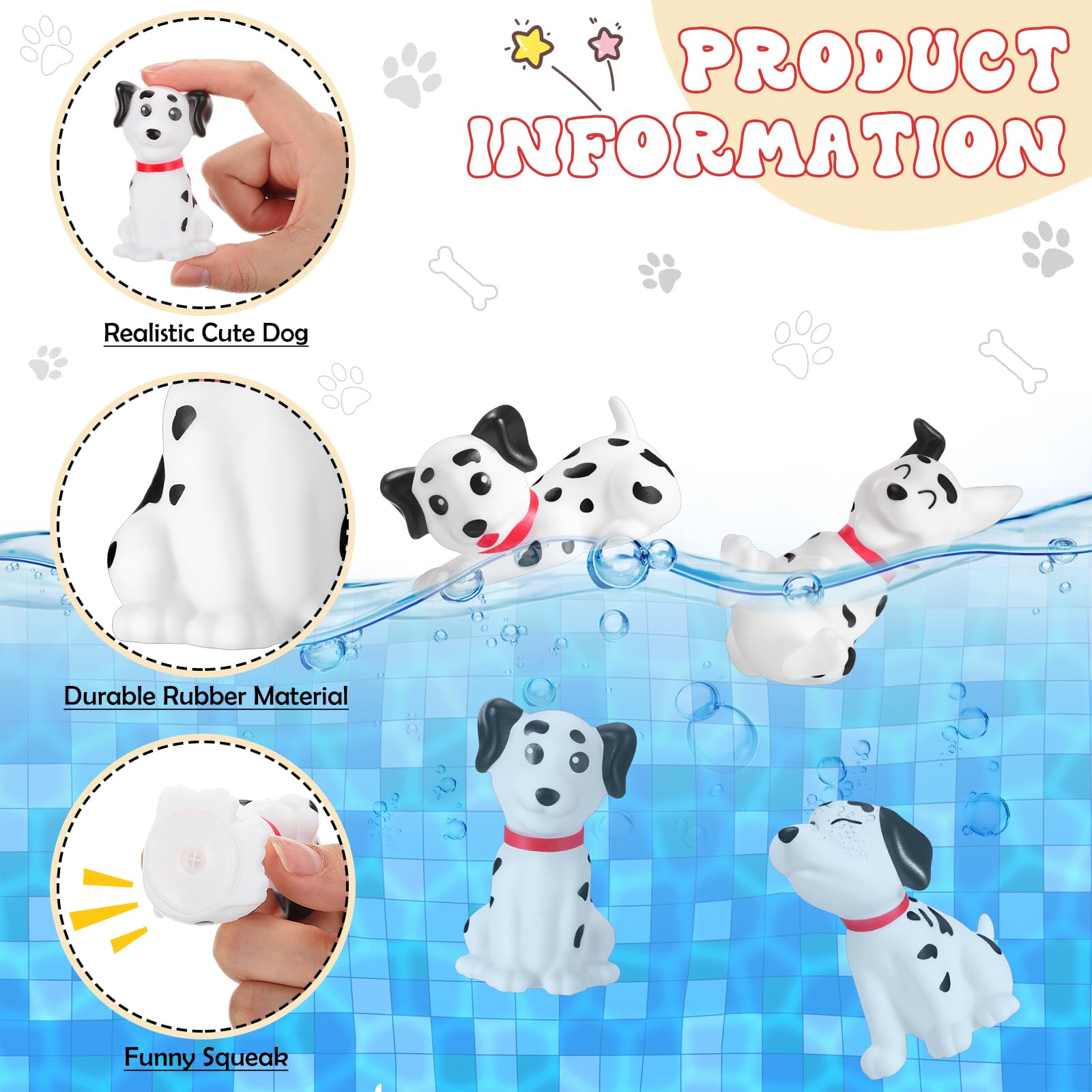 HyDren 24 Pcs Dalmatian Dogs Bulk Mini Dalmatian Figures Rubber Dog Squeaky Cute Floating Toy Swimming Bath Toy Rubber Puppy for Birthday Pet Party Favors Summer Decorations