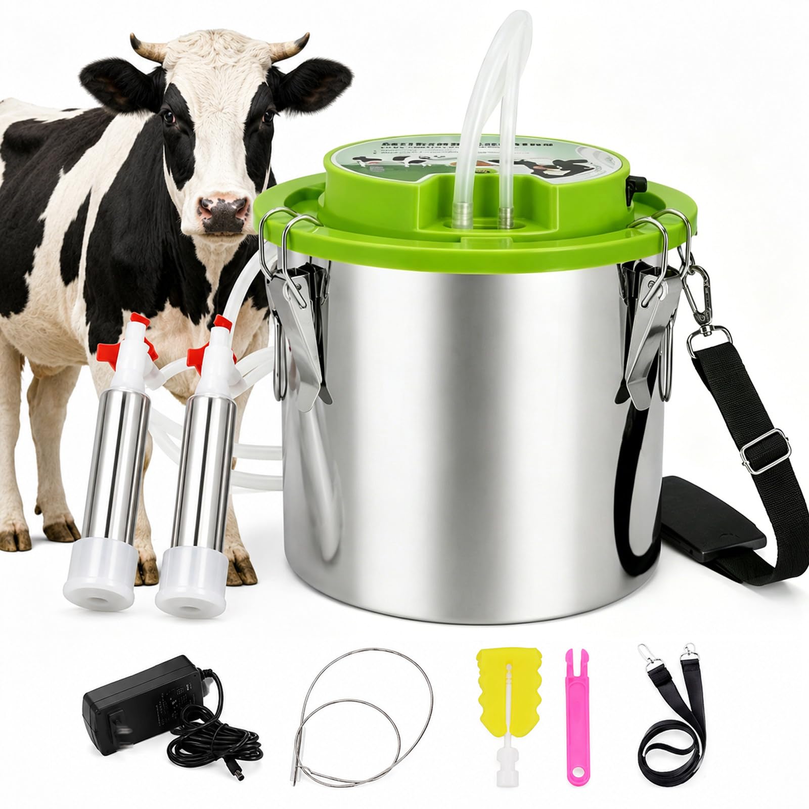 moupeaktain Goat Milking Machine, 12L Portable Electric Milker for Cows and Sheep, Milking Machine with 5200mah Rechargeable Battery, Stainless Steel Bucket and Food-Grade Tubing Cow