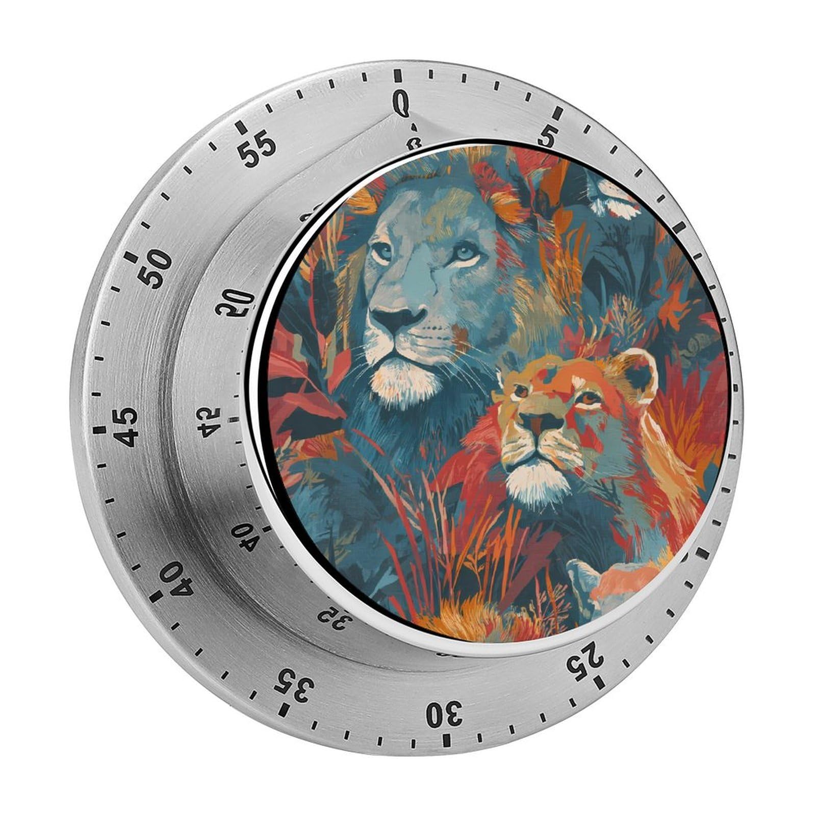 Tie-Dye Lion Floral Mechanical Timer with Alarm for Kitchen Cooking Productivity Stainless Steel Timers