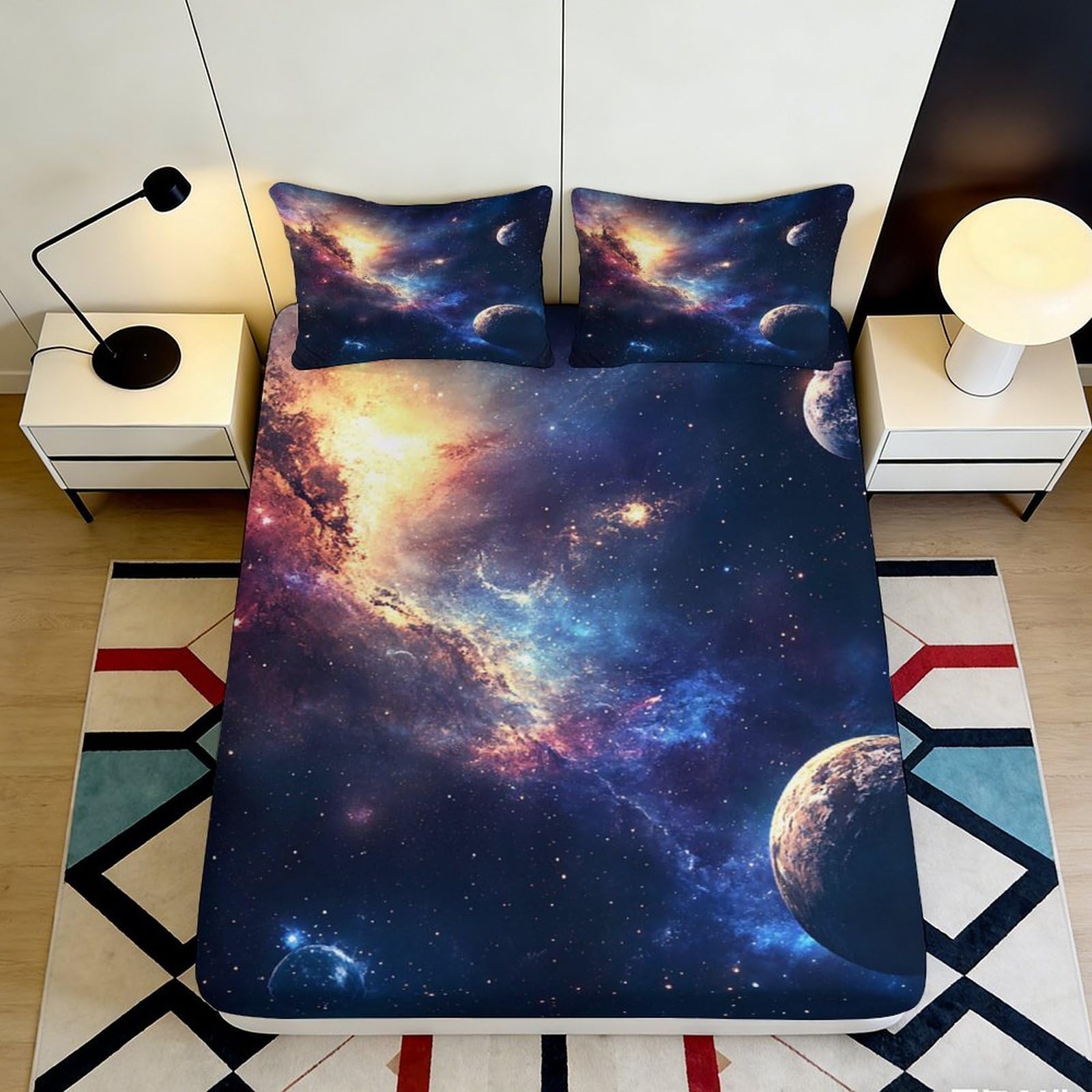 3D Printed Galaxy Starry Sky Fitted Sheet Microfiber Breathable Cosmic Nebula Mattress Cover Bedroom Decor 90x200x25cm