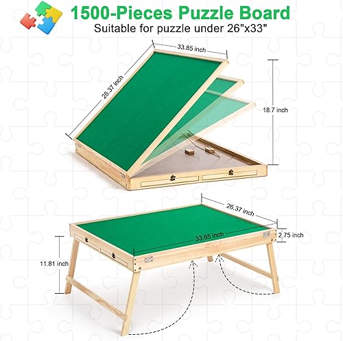 Miniatura 3 de Mesa de rompecabezas portátil de 1500 piezas con patas, tablero de rompecabezas ajustable con 4 cajones y cubierta, mesa de rompecabezas de 3