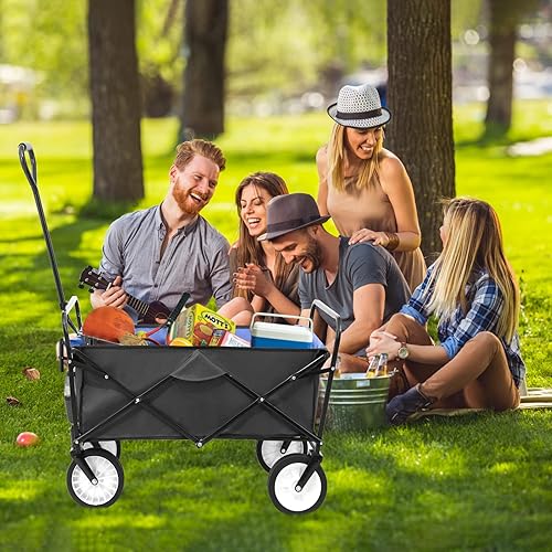 Miniatura 6 de Arlopu Carro plegable plegable, carro de jardín utilitario para parque al aire libre con 2 soportes para tazas, carrito de picnic portátil
