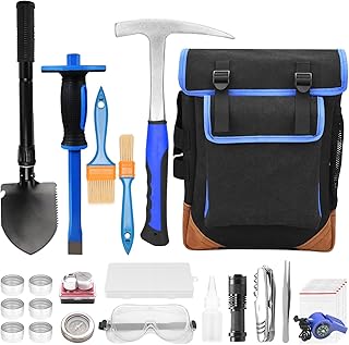 27pcs Geology tool kits,Rock mining tools,Rock hounding tools with exquisite accessory matching,Geological hammer and Foldable shovel(style001)