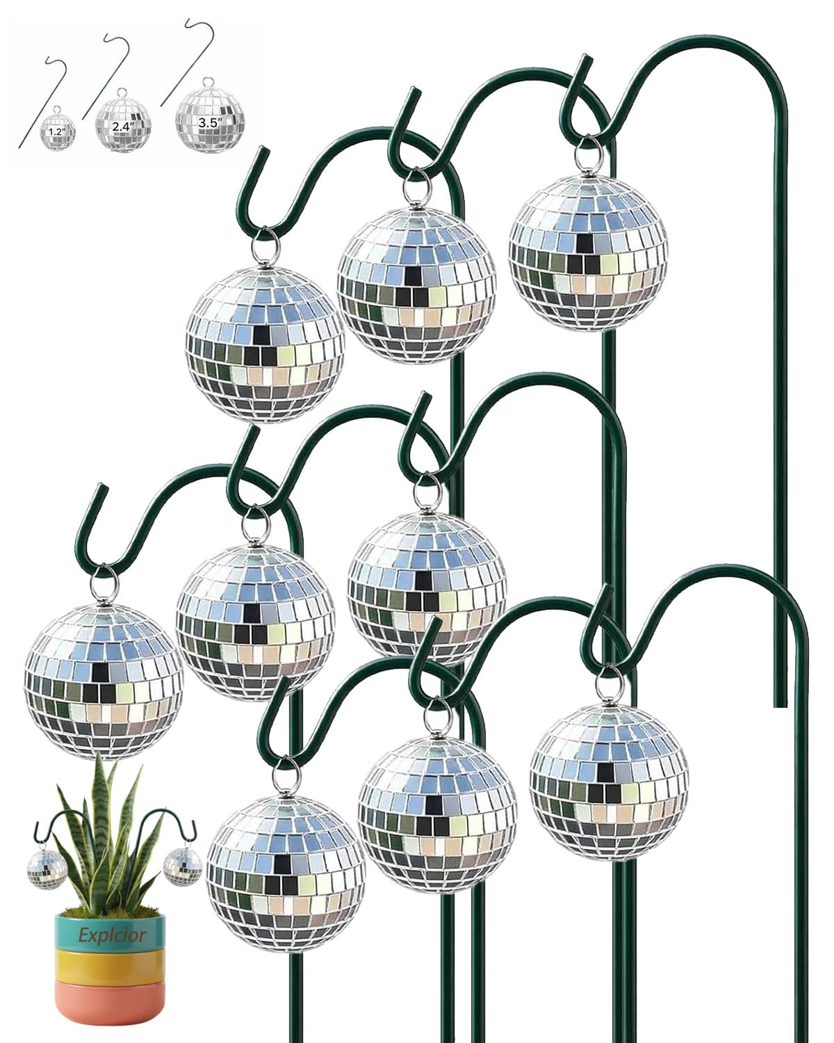 Explcior Disco Balls for Garden Mini Solar Disco Ball Garden Stakes Outdoor Silver Crackle Glass Mirror Ball Plant Bulb Waterproof Globe Stake Ornament for Patio Lawn Pathway Decorations(9pcs,3cm)