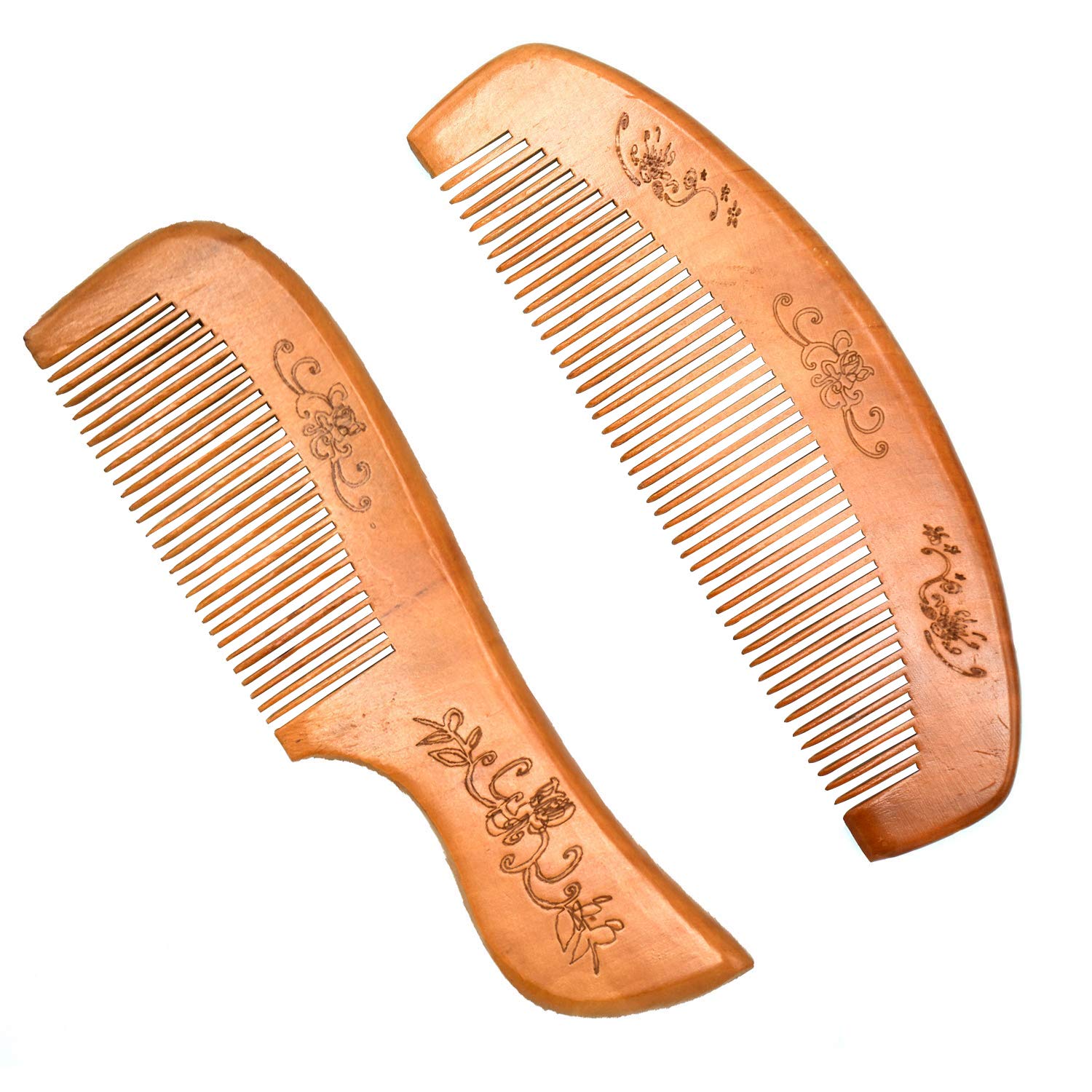 ADA Handicraft Sandal Wood Comb Set of 2, Handmade and Handcrafted Broad Tooth Anti-Dandruff Comb For Beard Styling & Hair Styling for Men and Woman