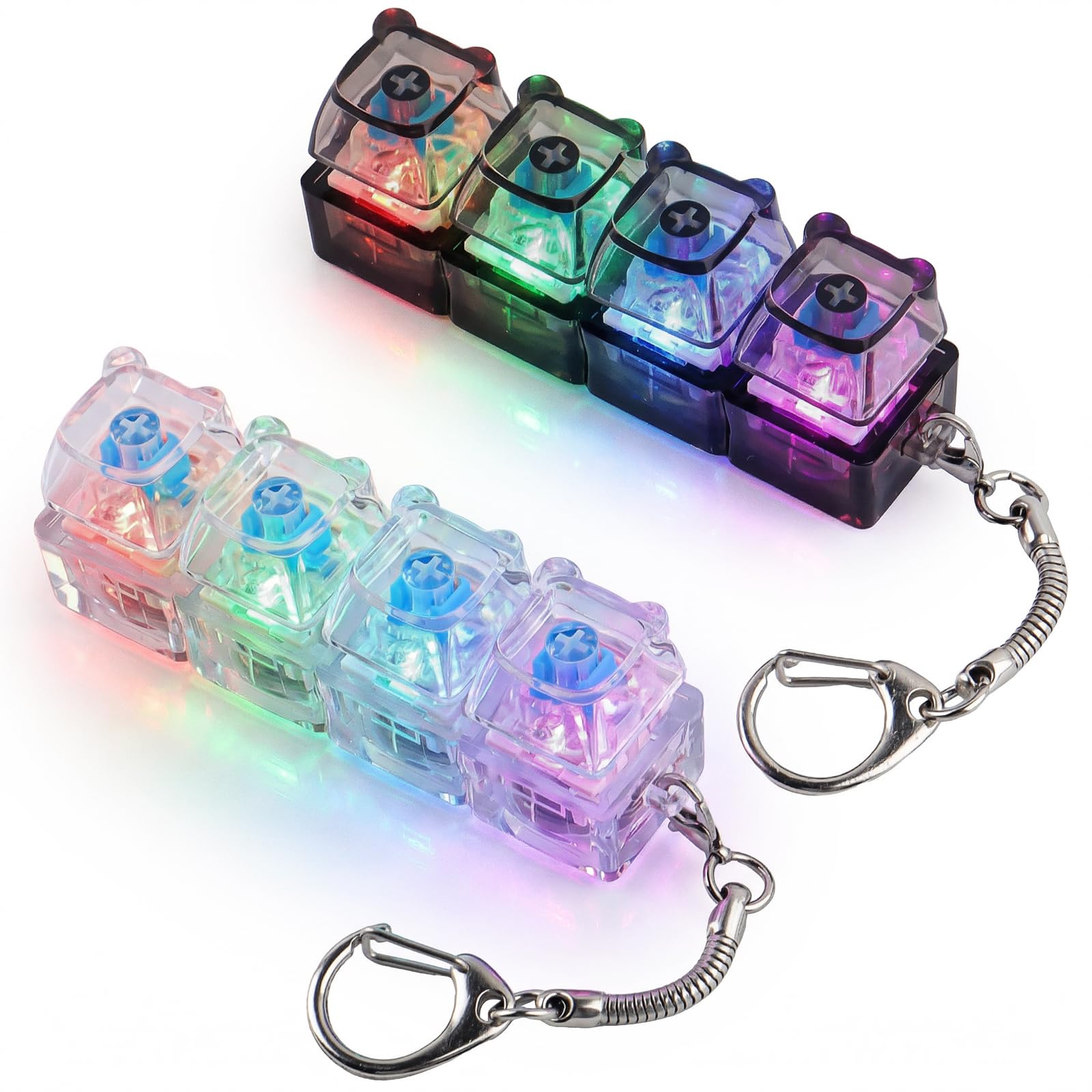 2 Pcs Keyboard Fidget Toy, Bear Shape Clicker Keyboard Fidget Keychain, Black White 4-in-1 Loud Stress Relief Fidget Keyboard for Adult Anxiety Decompression